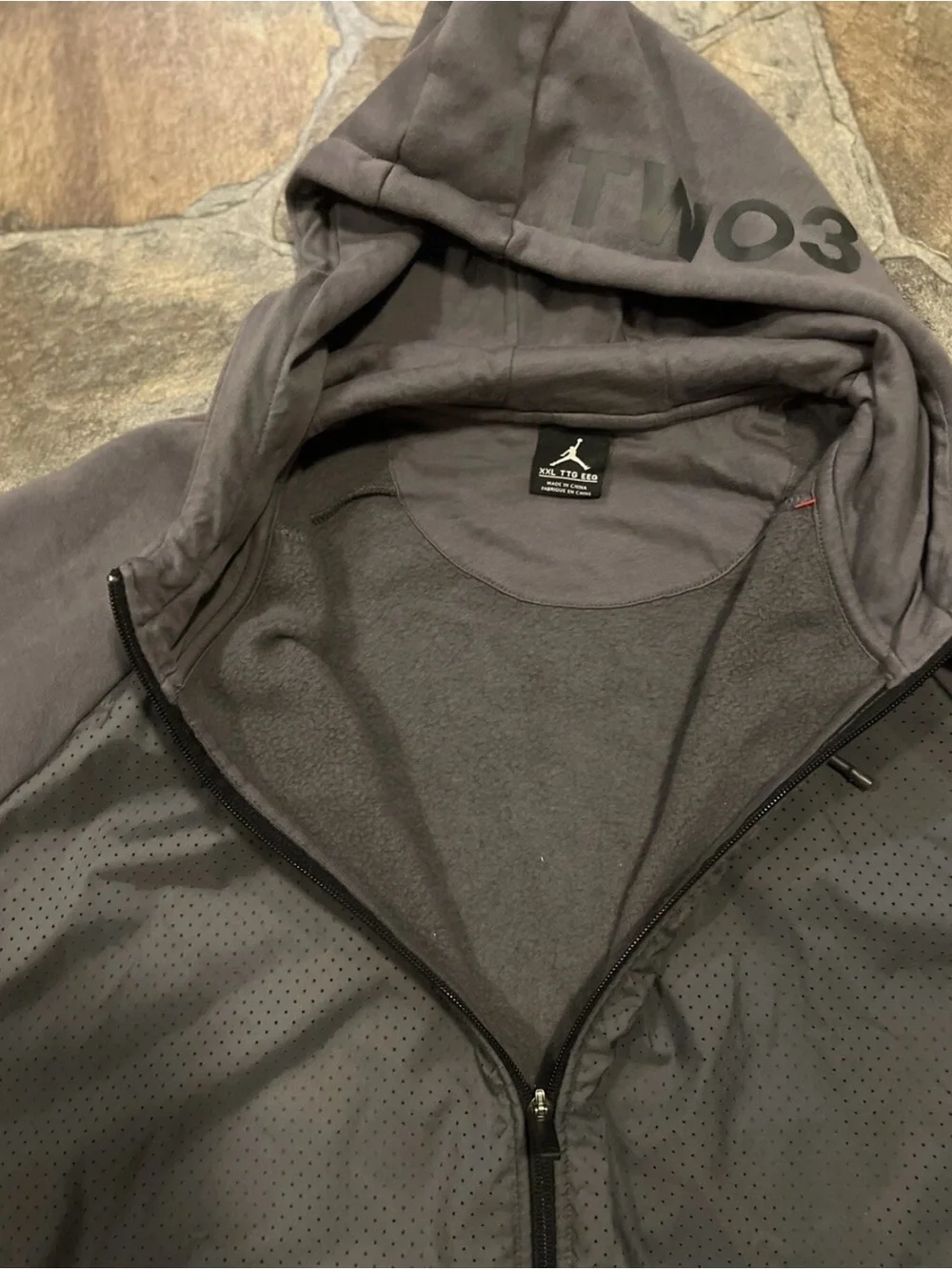 Jordan Two3 Mens Rare Hooded Logo Fleece FZ Grey Athletic Jacket!!(XXL)